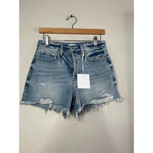 NWT Pistola Nova High Rise Distressed Garcon Vintage Shorts Blue Size: 25 - Picture 2 of 9